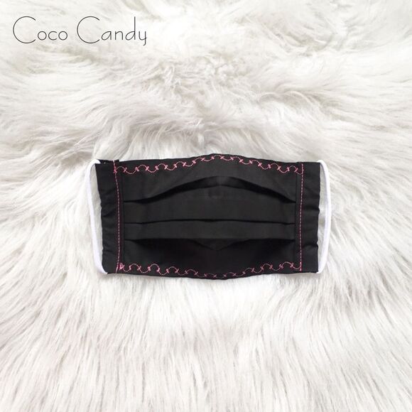 🆕Embroidered Pink Bow Black Fabric Reusable Face Mask - Picture 5 of 6